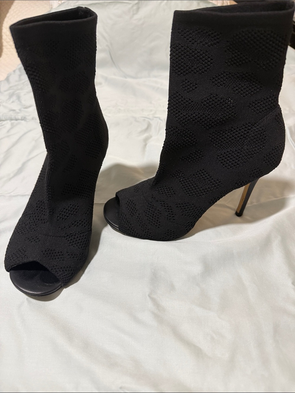 Black Charles by Charles David Peep-Toe Knit Stiletto Booties